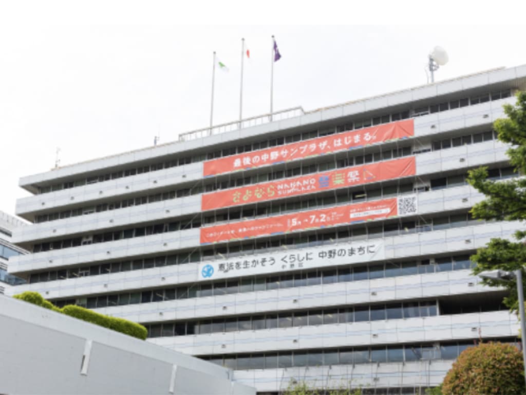 中野区の街中に掲げられた音楽祭の告知。こちらは旧中野区役所